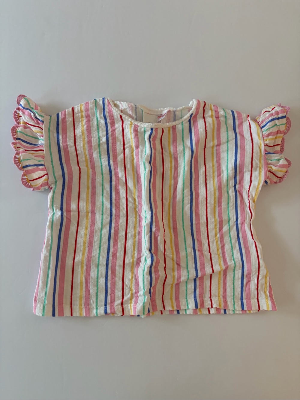 Zara Kids Multicolored Striped Top Flutter Sleeves Back To School Size 6 Girls